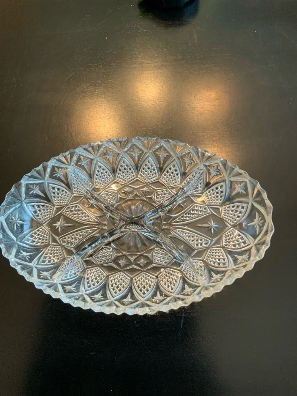 Vintage 1960’s divided clear glass appetizer tray star deco art Marked France